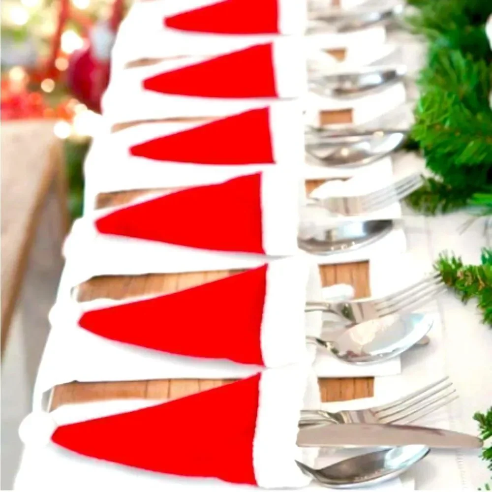 Adorable Christmas Table Decor Santa Hats Qt 10